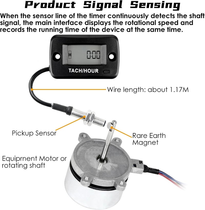 Jayron Magnetic Detact Digital Tachometer RPM Speed Meter User Shutdown Re-Settable Job Programmable Maintenance Interval Waterproof Design,for Lawn Mower Generators Compressors All Types of Engines - Image 2